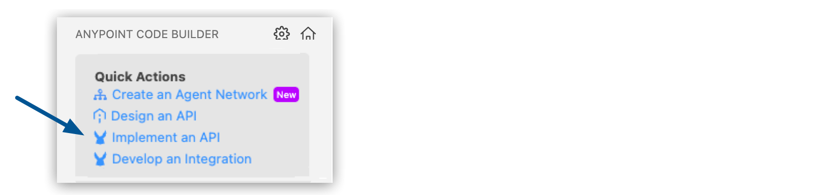 <strong>Implement an API</strong> link highlighted in the <strong>Getting Started</strong> section