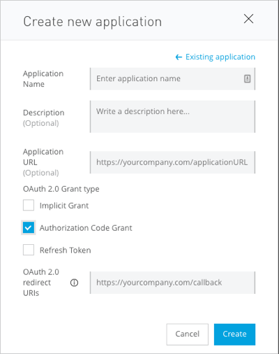 The Edit application dialog showing fields to update for an external authentication