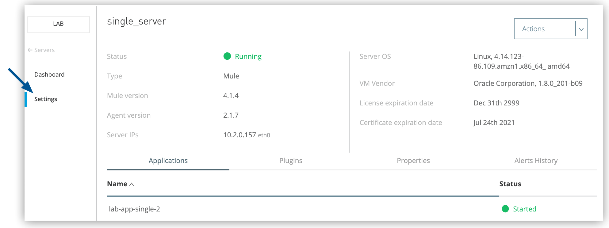 Settings page