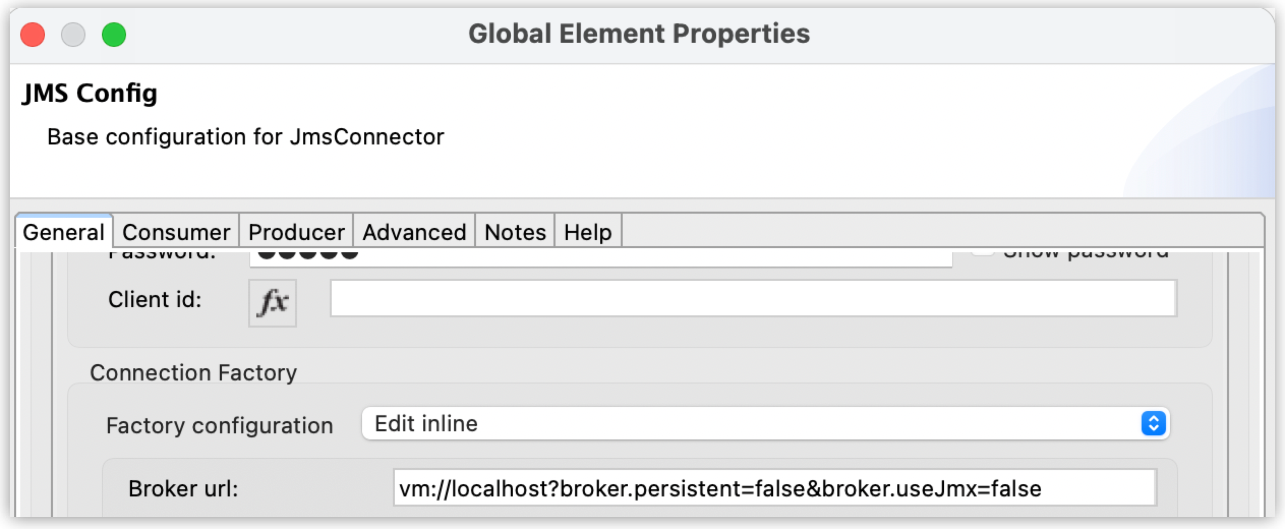 Set the Broker url field to the address of the broker to connect