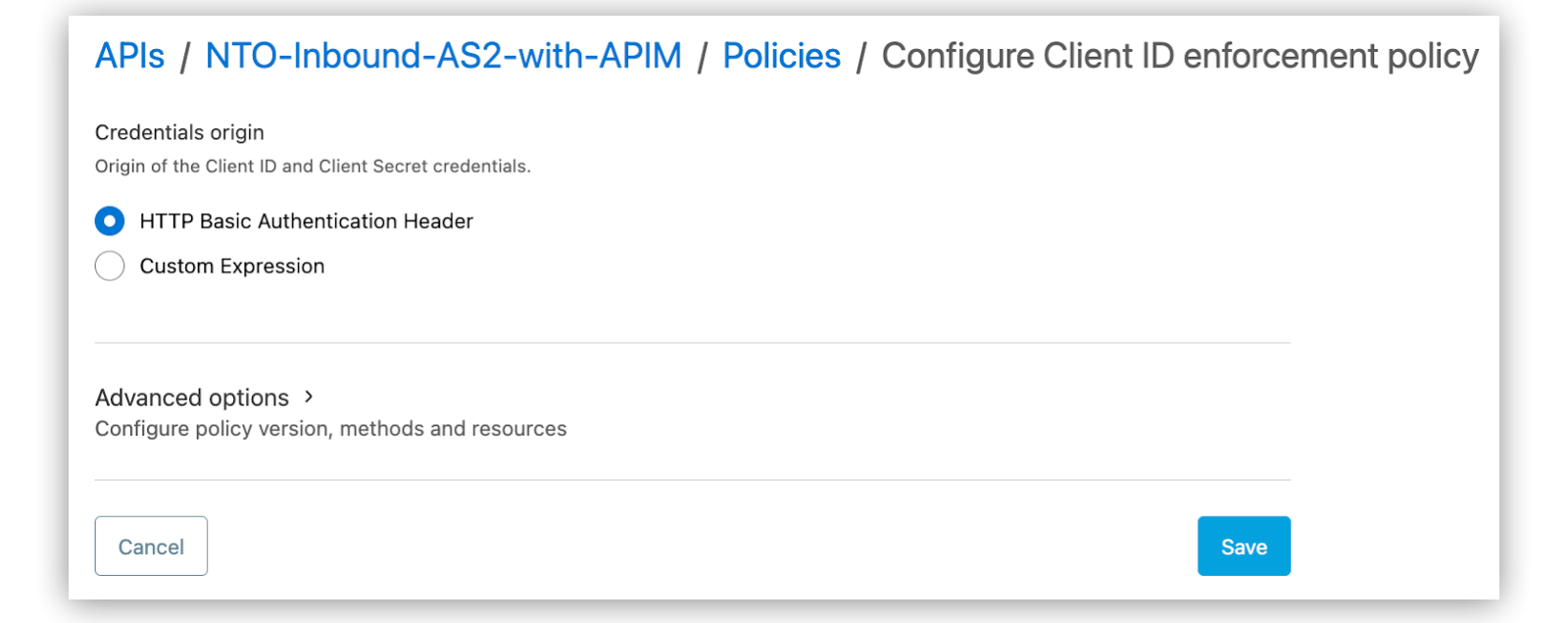 API Manager でクライアントログイン情報ポリシーを設定