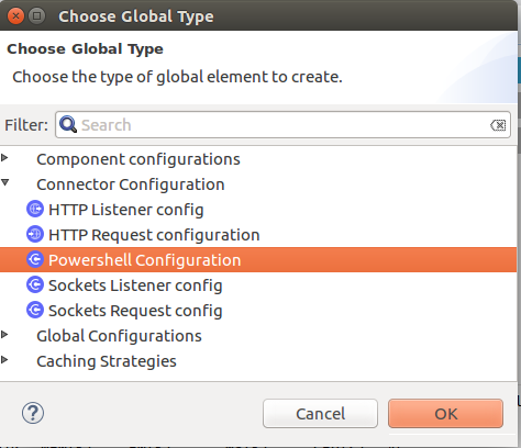設定のリストを含む [Choose Global Type (グローバル種別の選択)] ウィンドウ