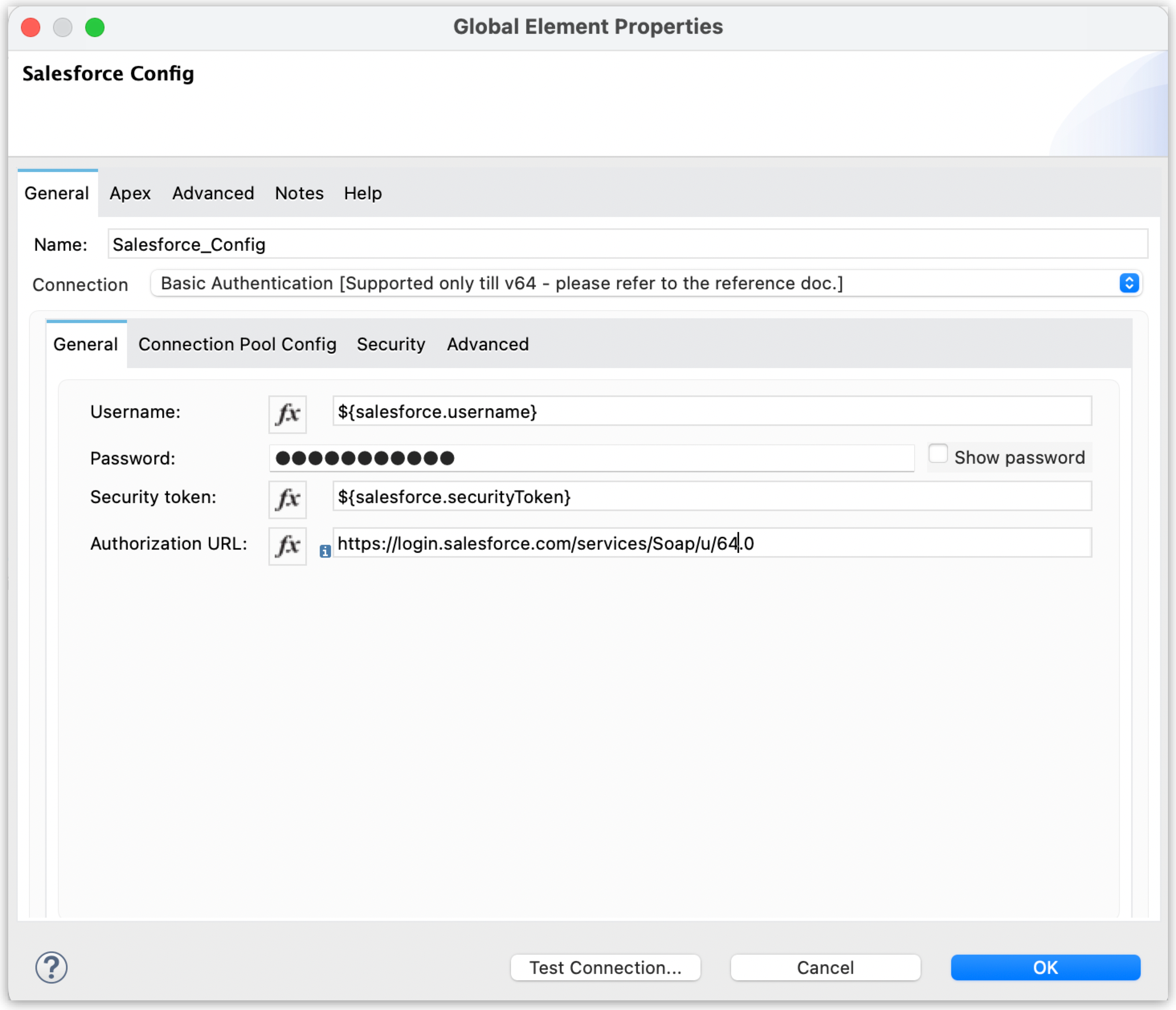 Query result list global element configuration window